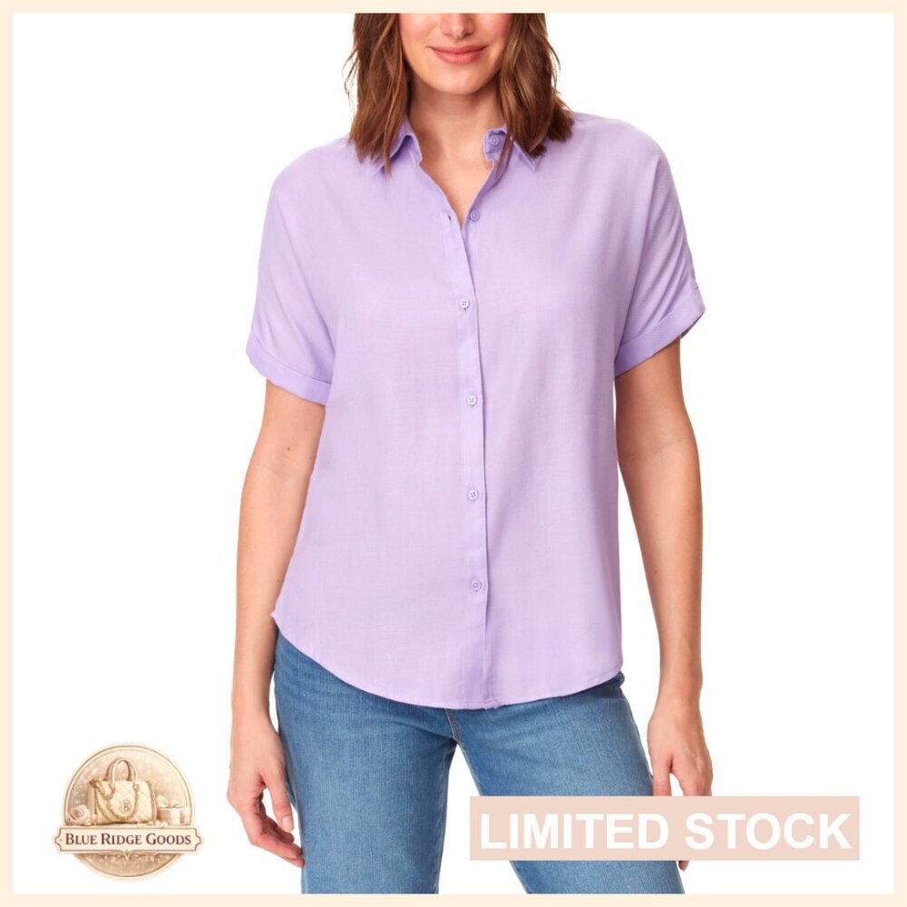 Short Sleeve Button Down Shirt High Low Hem Loose Fit Chic Casual Blouse